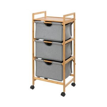 Dulapior pentru baie Wenko, Bahari Wheels, lemn de bambus, 34x44x96 cm - Wenko, Crem,Gri & Argintiu Dulapior pentru baie Wenko, Bahari Wheels, lemn de bambus, 34x44x96 cm - Wenko, Crem,Gri & Argintiu