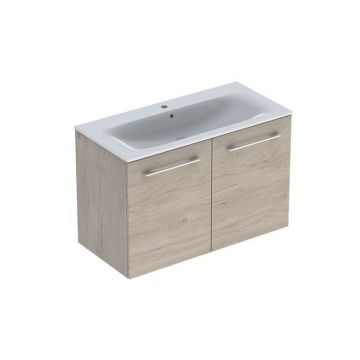 Set PROMO mobilier baza suspendat si lavoar Geberit Selnova Square doua usi maro deschis 100x50xH65 cm