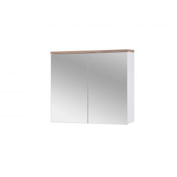 Dulap baie suspendat cu 2 usi si oglinda, Bali White, l80xA20xH70 cm