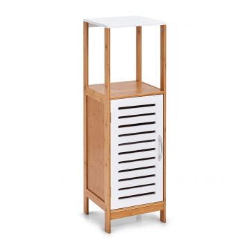 Dulap pentru baie cu 1 usa, din bambus si MDF, Stand Alb / Natural, l30xA30xH96 cm