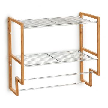 Etajera pentru baie cu suport de prosoape, Bamboo Metal, l50xA28xH46 cm