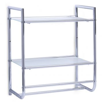 Etajera pentru baie cu suport de prosoape, Metal cromat/Sticla, l43xA23,5xH49,5 cm Etajera pentru baie cu suport de prosoape, Metal cromat/Sticla, l43xA23,5xH49,5 cm