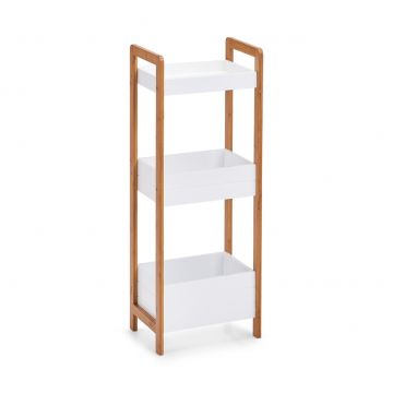 Raft pentru baie din bambus si MDF, Stand Alb / Natural, l28xA20xH74 cm