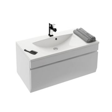 Set dulap suspendat si lavoar compozit Oristo Horyzont mdf alb 90 cm