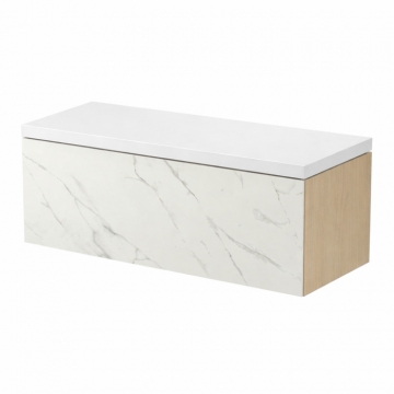 Dulap baie suspendat Cersanit Inverto 100 pentru lavoar incastrabil, stejar, cu placa ceramica CALACATTA