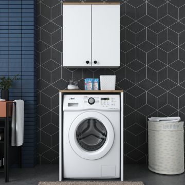 Dulap masina de spalat Erman cu corp, Alb - Nuc, 65 x 92 x 60 cm