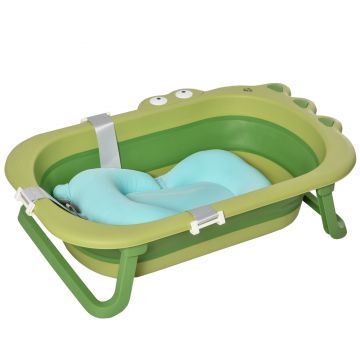 HOMCOM Cadita de Baie Plianta pentru Copii 0-3 Ani cu Perna Ajustabila Albastru deschis si Picioruse Antiderapare, 80x53.9x20.8cm Verde