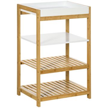 Raft de depozitare cu patru nivele HOMCOM, Raft de depozitare cu tava detasabila pentru baie, sufragerie, biroul de acasa, natural | Aosom RO