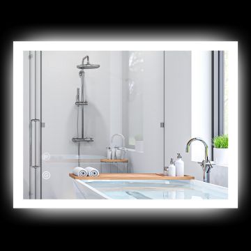 Oglinda de Baie 800x600mm cu Iluminare cu 3 Lumini LED, Intrerupator Tactil, Folie Dezaburire, Orizontala/Verticala Kleankin | Aosom RO