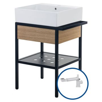 Lavoar baie pe blat si consola sustinere cu sertar, 600x500x140 mm, Deante, Temisto