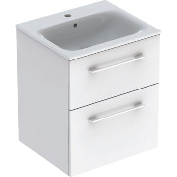 Set mobilier Geberit Selnova Square lavoar 55cm cu margine ingusta si dulap cu doua sertare alb lucios