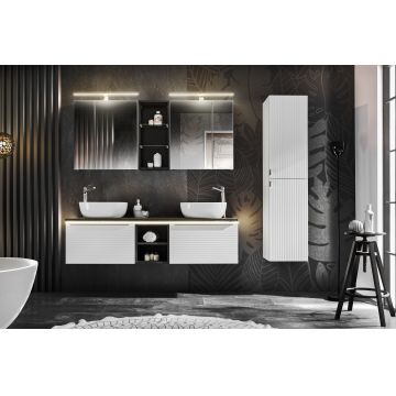 Set Mobilier pentru baie, din pal, 12 piese, 150 cm, Leonardo Alb / Antracit