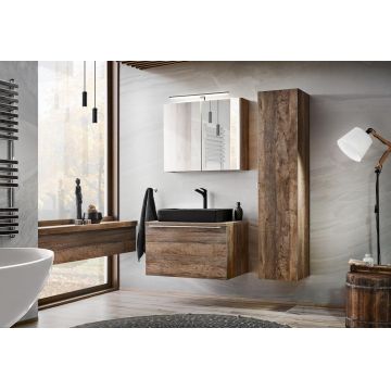 Set Mobilier pentru baie, din pal, 6 piese, 80 cm, Santa Fe Stejar