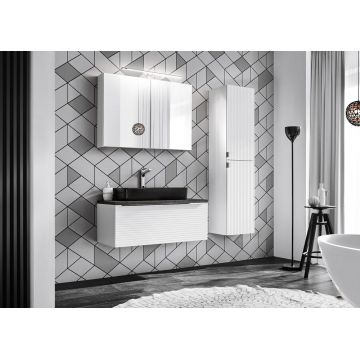 Set Mobilier pentru baie, din pal, 6 piese, 90 cm, Leonardo Alb
