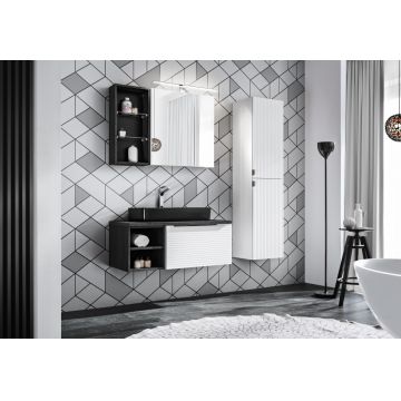 Set Mobilier pentru baie, din pal, 8 piese, 90 cm, Leonardo Alb / Antracit