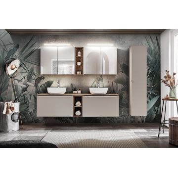 Set Mobilier pentru baie, din pal si MDF, 12 piese, 180 cm, Santa Fe Taupe
