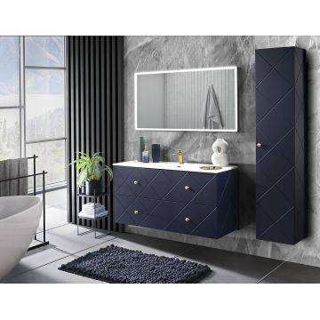 Set Mobilier pentru baie, din pal si MDF, 4 piese, 120 cm, Elegance Large Bleumarin