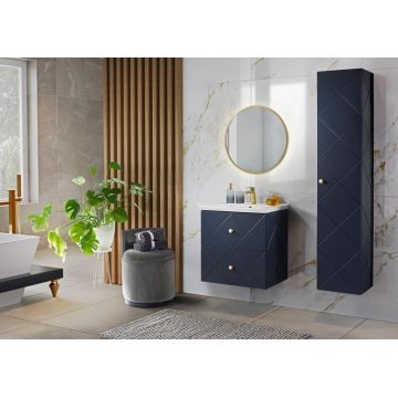 Set Mobilier pentru baie, din pal si MDF, 4 piese, 60 cm, Elegance Bleumarin