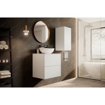 Set Mobilier pentru baie, din pal si MDF, 6 piese, 60 cm, Nicole Alb / Auriu