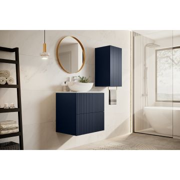 Set Mobilier pentru baie, din pal si MDF, 6 piese, 60 cm, Nicole Bleumarin / Auriu