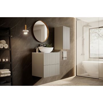 Set Mobilier pentru baie, din pal si MDF, 6 piese, 60 cm, Nicole Crem / Auriu