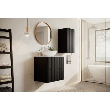 Set Mobilier pentru baie, din pal si MDF, 6 piese, 60 cm, Nicole Negru / Auriu