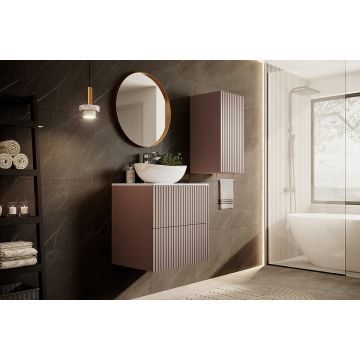 Set Mobilier pentru baie, din pal si MDF, 6 piese, 60 cm, Nicole Roz Antic / Auriu