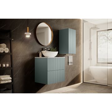 Set Mobilier pentru baie, din pal si MDF, 6 piese, 60 cm, Nicole Verde Mint / Auriu