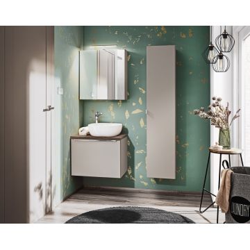 Set Mobilier pentru baie, din pal si MDF, 6 piese, 60 cm, Santa Fe Taupe