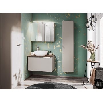 Set Mobilier pentru baie, din pal si MDF, 6 piese, 80 cm, Santa Fe Taupe