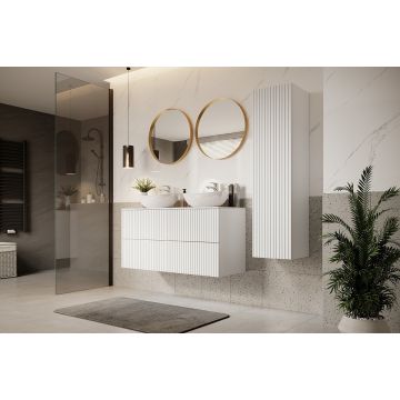 Set Mobilier pentru baie, din pal si MDF, 8 piese, 120 cm, Nicole Alb / Auriu