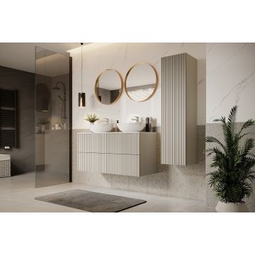 Set Mobilier pentru baie, din pal si MDF, 8 piese, 120 cm, Nicole Crem / Auriu