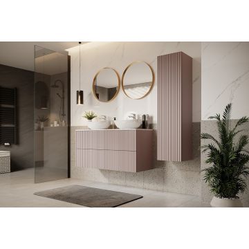 Set Mobilier pentru baie, din pal si MDF, 8 piese, 120 cm, Nicole Roz Antic / Auriu