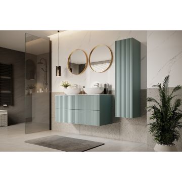 Set Mobilier pentru baie, din pal si MDF, 8 piese, 120 cm, Nicole Verde Mint / Auriu