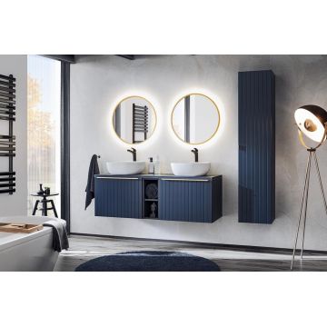 Set Mobilier pentru baie, din pal si MDF, 9 piese, 140 cm, Santa Fe Large Round Bleumarin