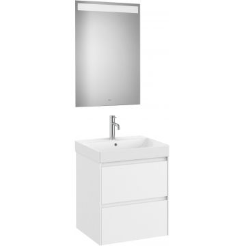 Set mobilier Roca Ona cu dulap baza cu doua sertare 55cm lavoar si oglinda cu iluminare LED alb mat