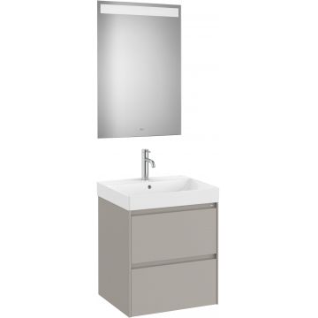 Set mobilier Roca Ona cu dulap baza cu doua sertare 55cm lavoar si oglinda cu iluminare LED gri mat