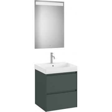 Set mobilier Roca Ona cu dulap baza cu doua sertare 55cm lavoar si oglinda cu iluminare LED verde mat