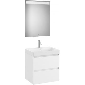 Set mobilier Roca Ona cu dulap baza cu doua sertare 60cm lavoar si oglinda cu iluminare LED alb mat