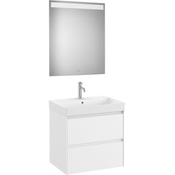 Set mobilier Roca Ona cu dulap baza cu doua sertare 65cm lavoar si oglinda cu iluminare LED alb mat