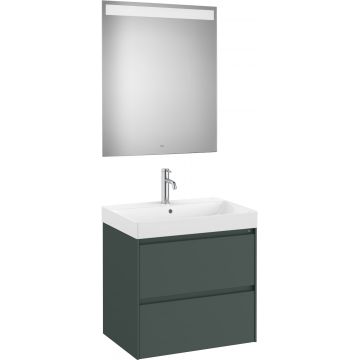 Set mobilier Roca Ona cu dulap baza cu doua sertare 65cm lavoar si oglinda cu iluminare LED verde mat