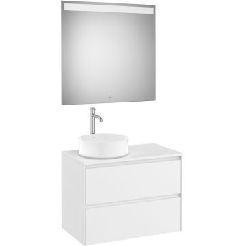 Set mobilier Roca Ona cu dulap baza cu doua sertare 80cm pentru lavoar pe blat stanga si oglinda cu iluminare LED alb