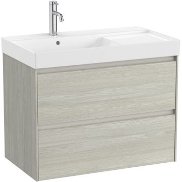 Set mobilier Roca Ona cu dulap baza cu doua sertare 80cm si lavoar asimetric orientare stanga stejar alb