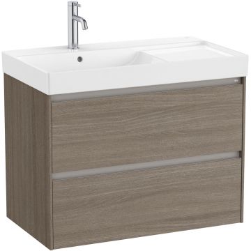 Set mobilier Roca Ona cu dulap baza cu doua sertare 80cm si lavoar asimetric orientare stanga ulm inchis