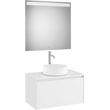 Set mobilier Roca Ona cu dulap baza cu un sertar 80cm pentru lavoar pe blat si oglinda cu iluminare LED alb