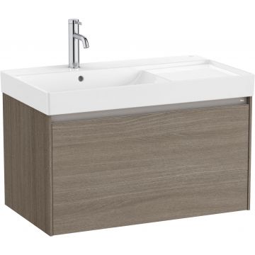 Set mobilier Roca Ona cu dulap baza cu un sertar 80cm si lavoar asimetric orientare stanga ulm inchis