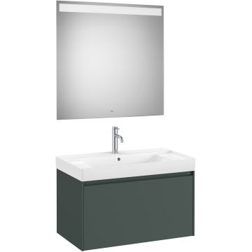 Set mobilier Roca Ona cu dulap baza cu un sertar 80cm si lavoar si oglinda cu iluminare LED verde mat