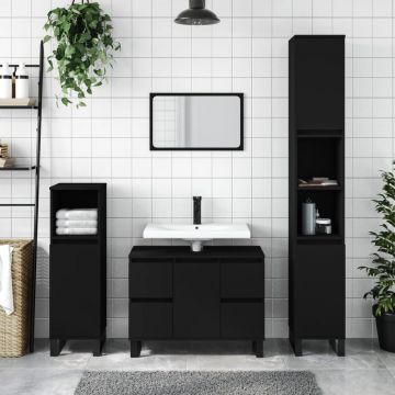 vidaXL Dulap de baie, negru, 30x30x100 cm, lemn prelucrat