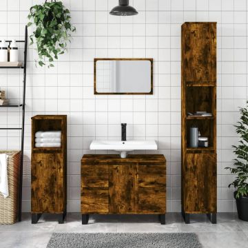 vidaXL Dulap de baie, stejar afumat, 30x30x100 cm, lemn prelucrat