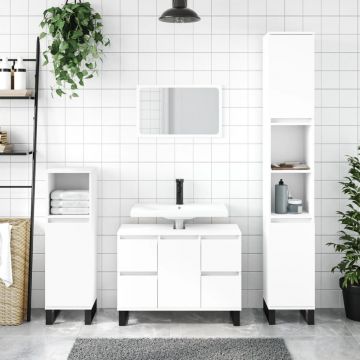 vidaXL Dulap pentru baie, alb, 80x33x60 cm, lemn compozit